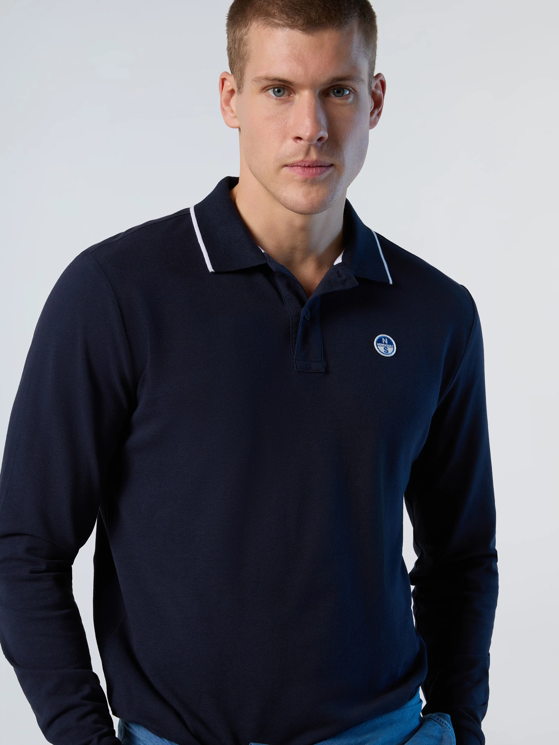 Long-sleeved polo shirt with logo collar - Image 14