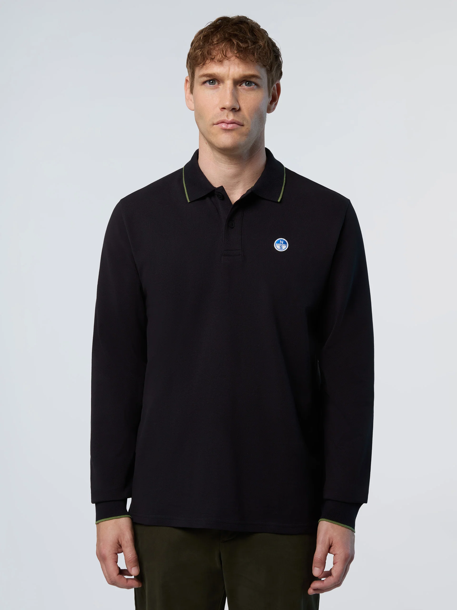 Long-sleeved polo shirt with logo collar - Image 58