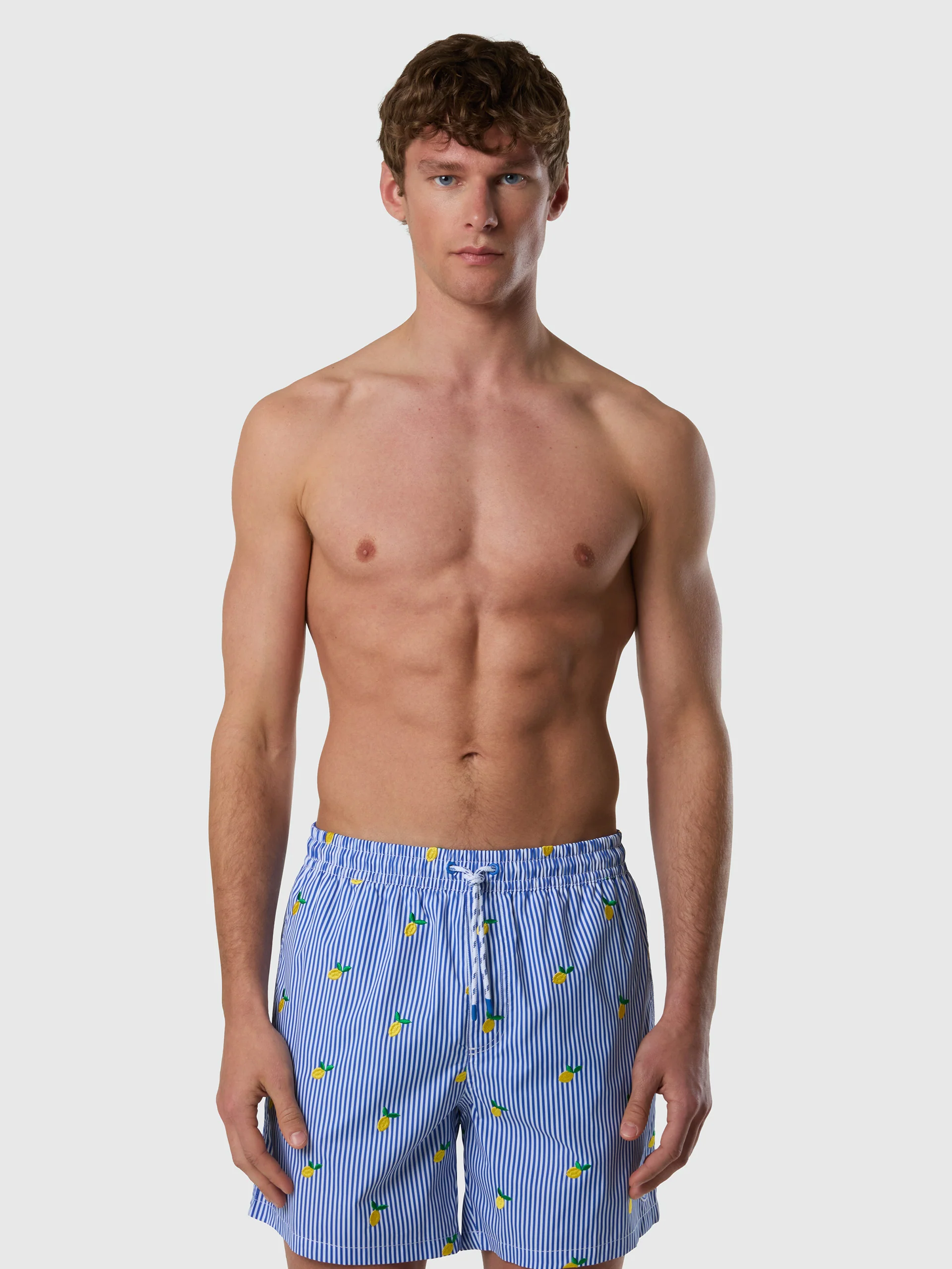 Embroidered pinstripe swim shorts - Image 8