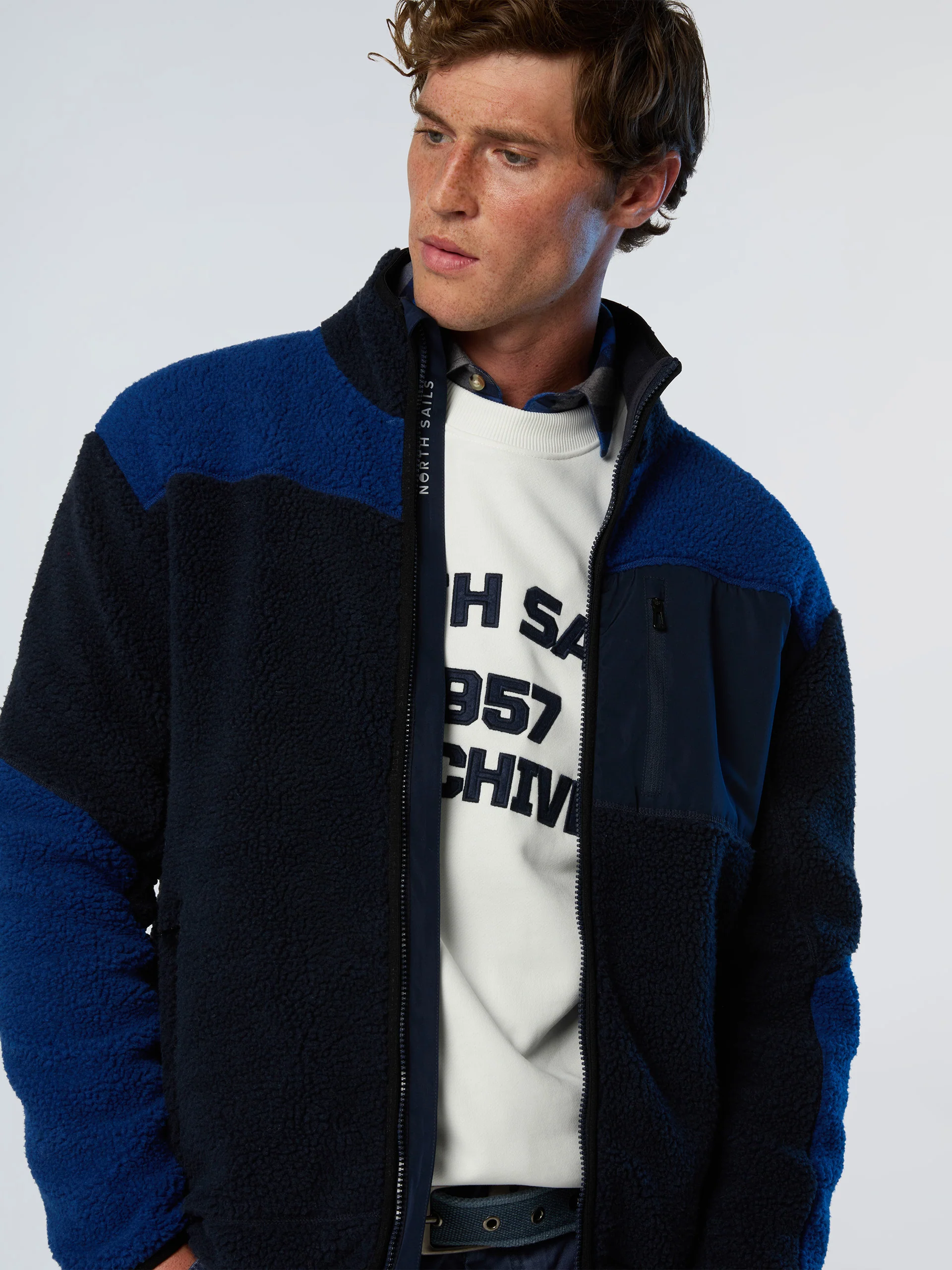 Mixed fabric full-zip sweatshirt - Image 2