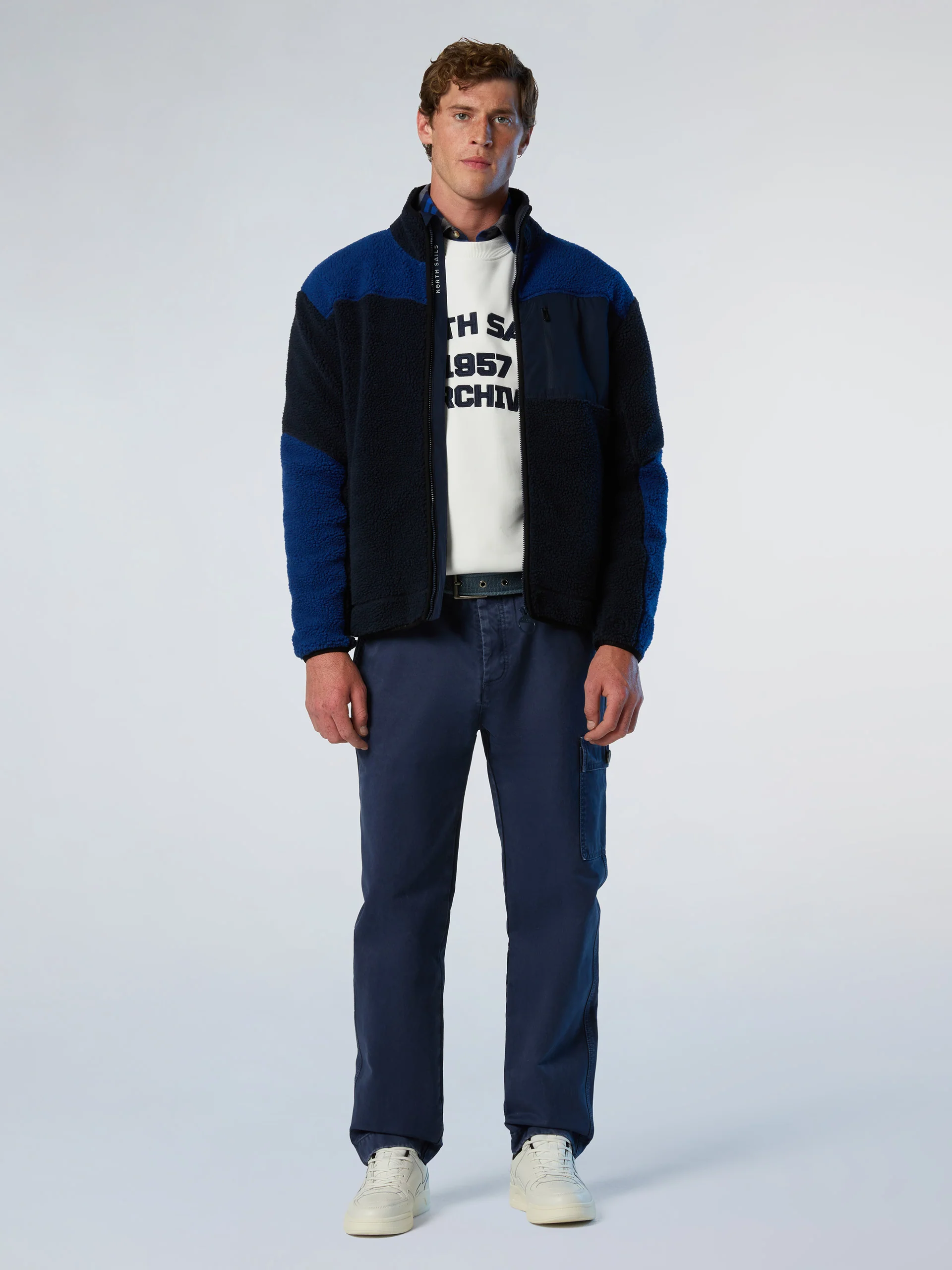 Mixed fabric full-zip sweatshirt - Image 5