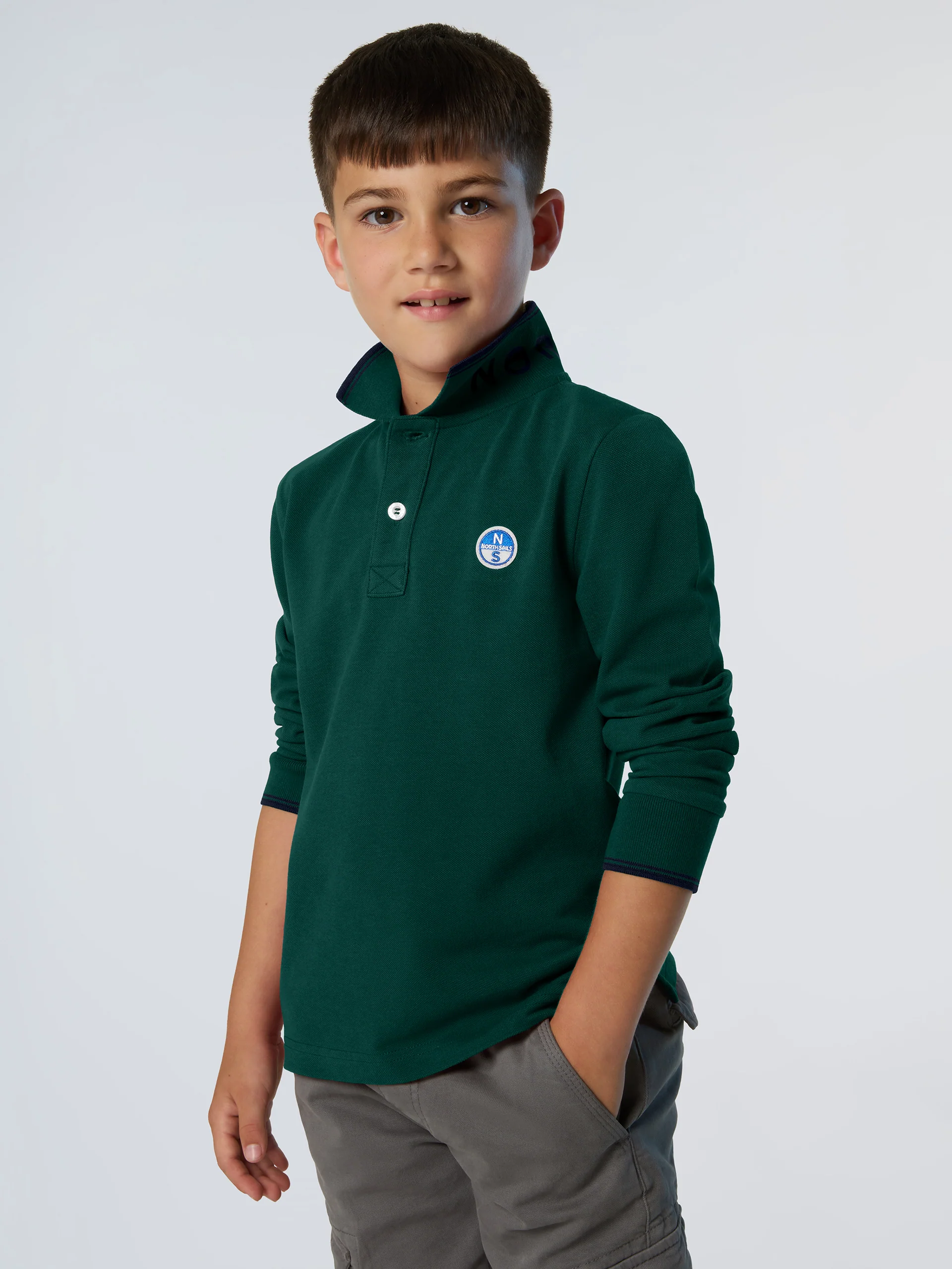 Long-sleeved polo shirt with collar lettering - Image 25