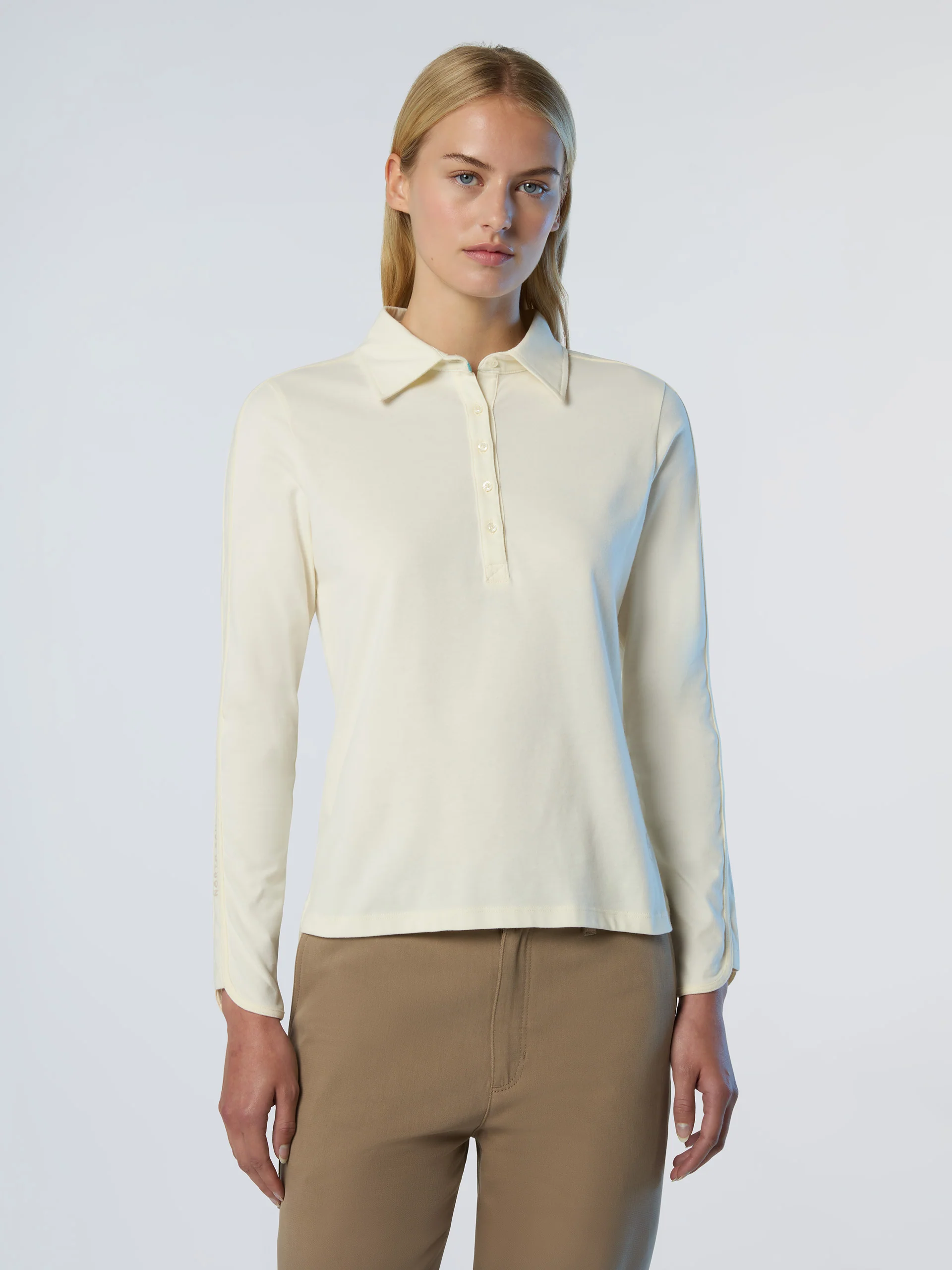 Long-sleeved peachskin polo shirt