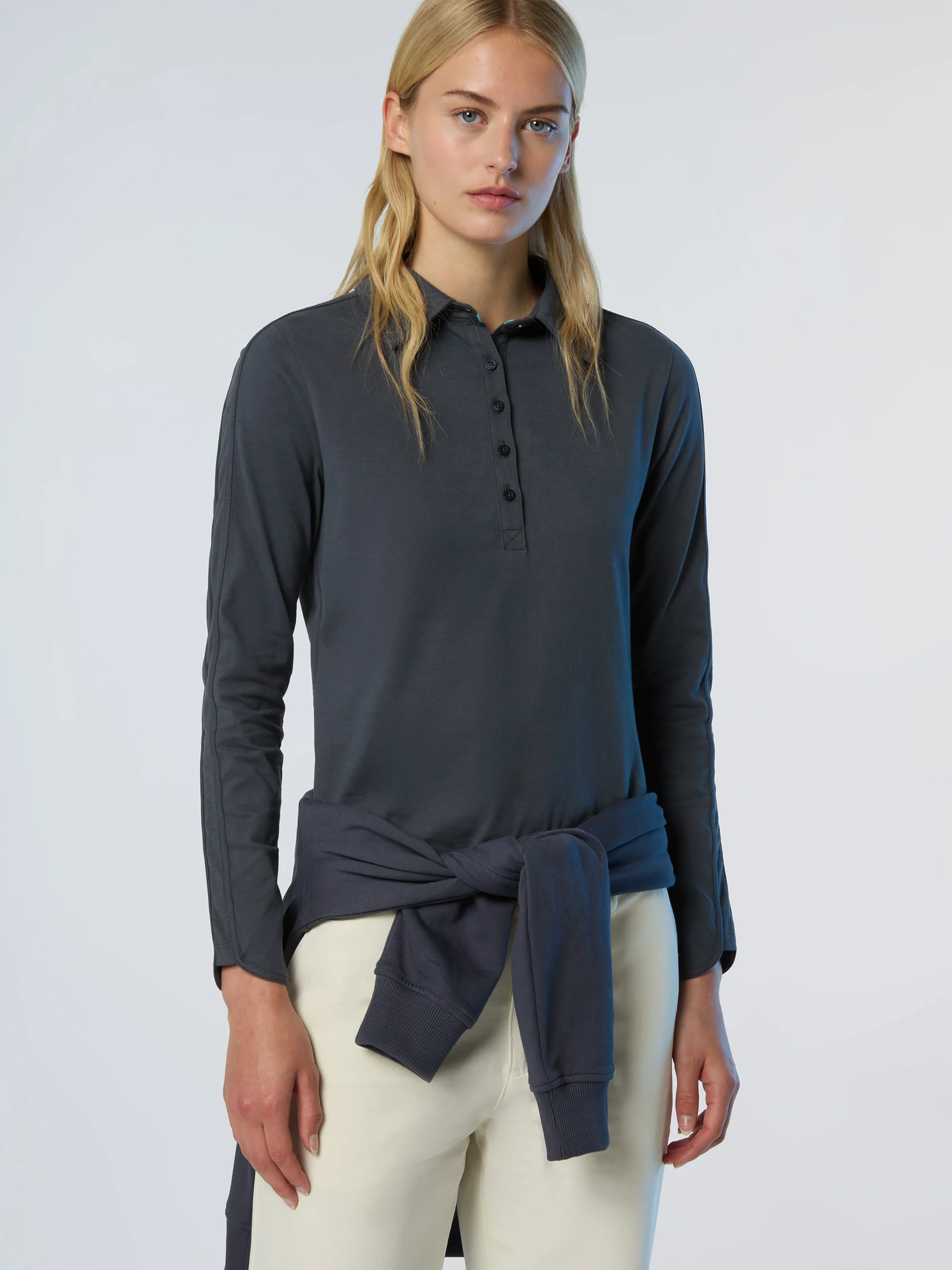 Long-sleeved peachskin polo shirt - Image 10