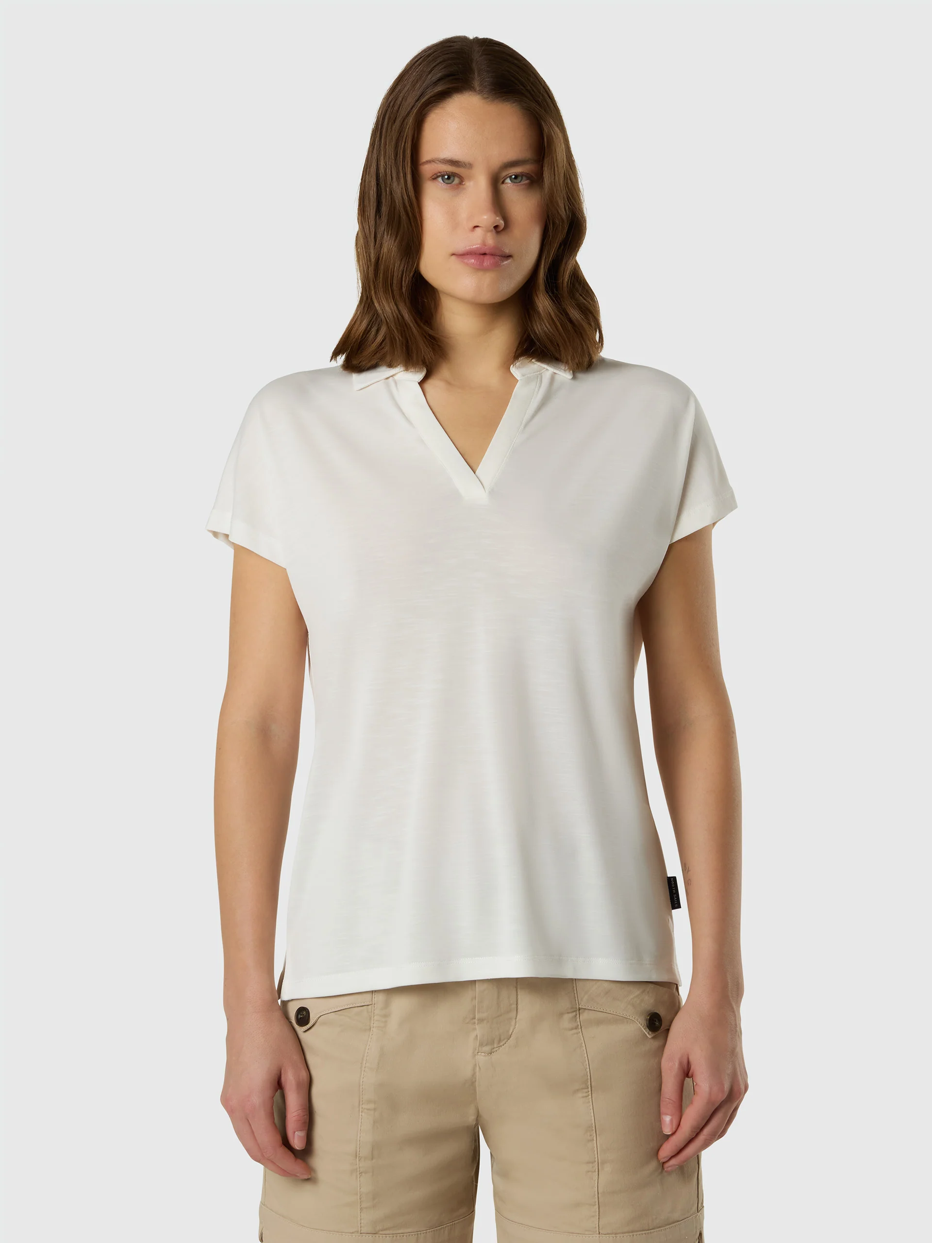Slub jersey buttonless polo shirt