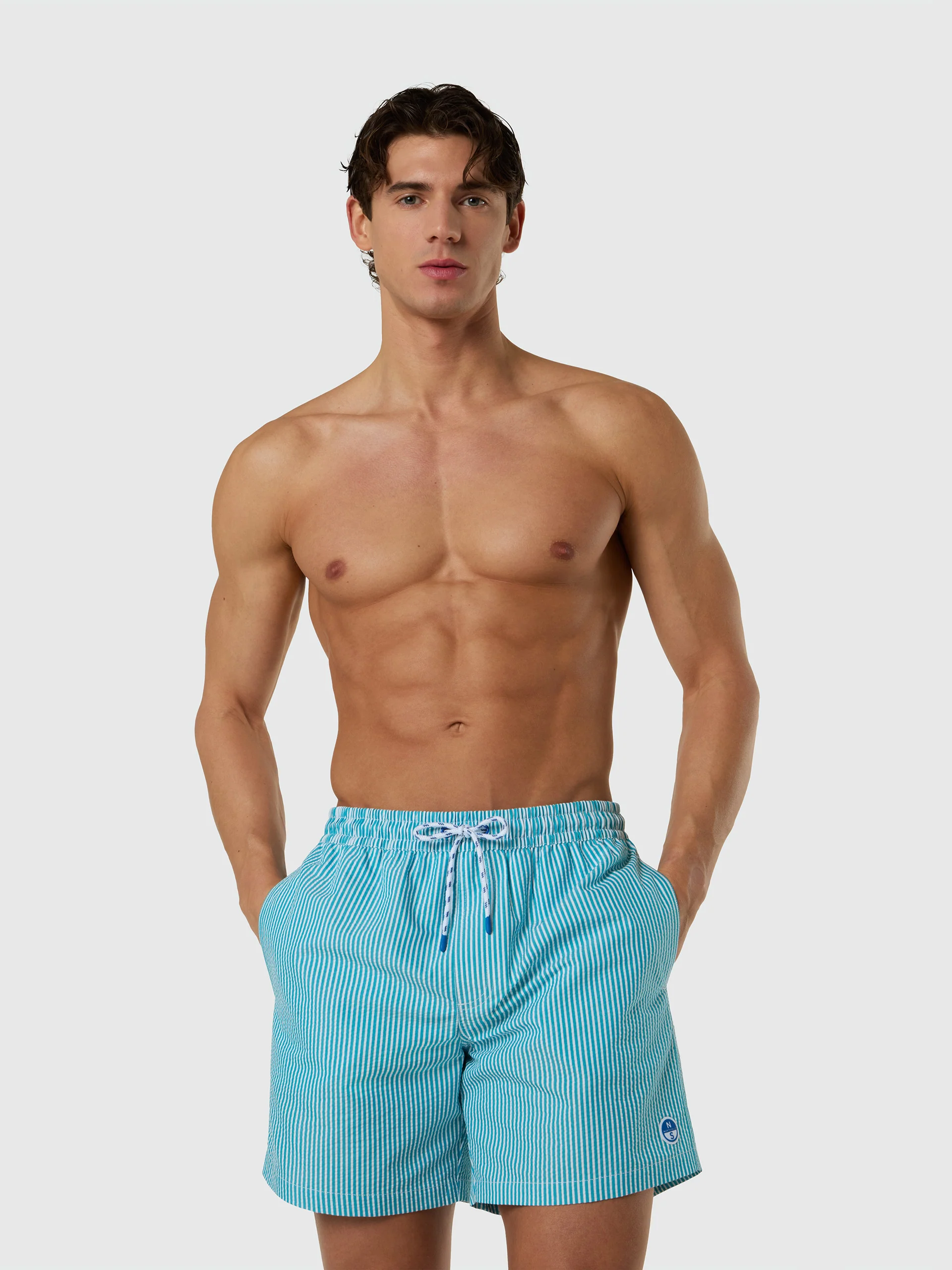 Striped seersucker swim shorts - Image 15