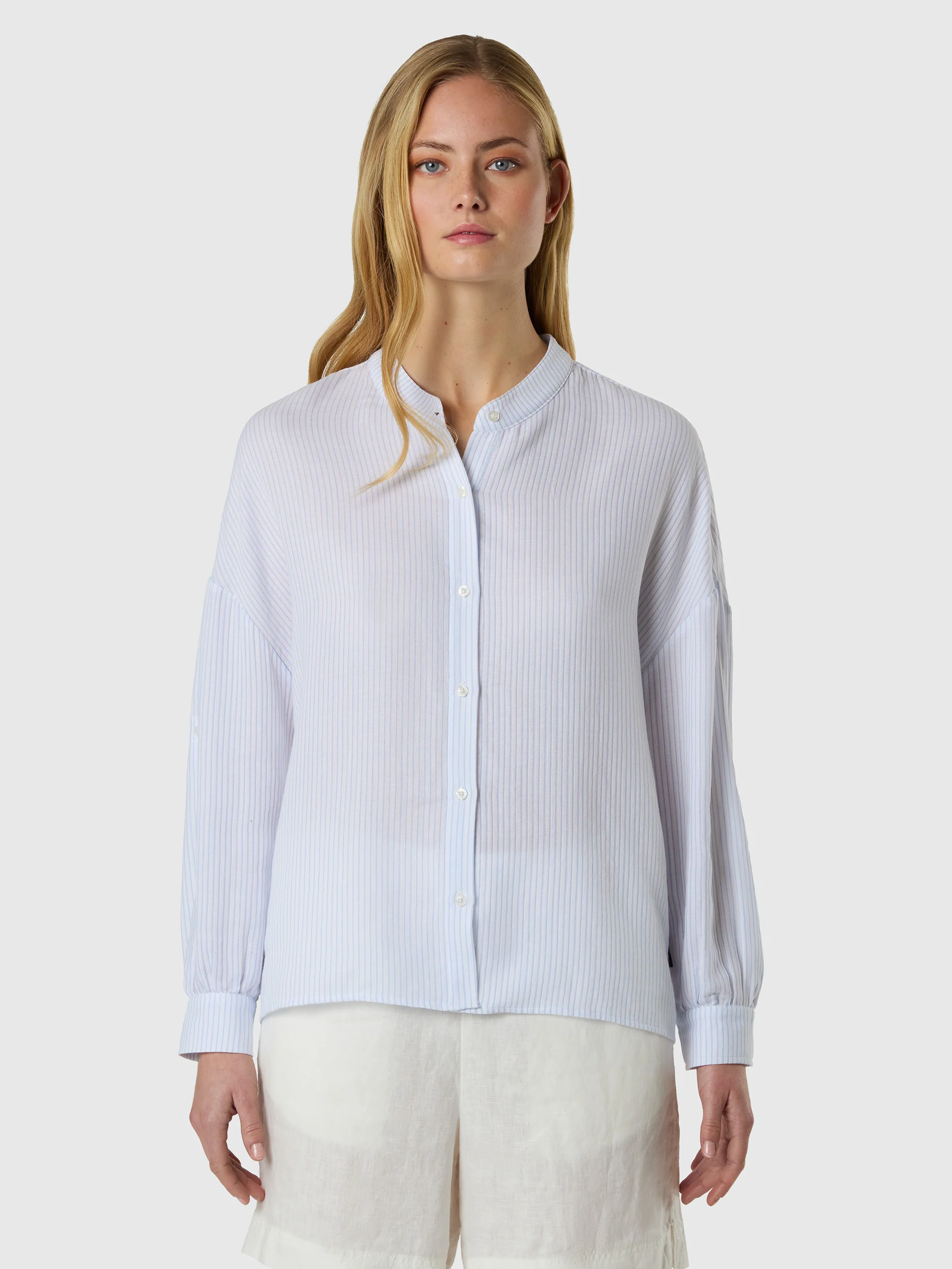 Striped Mandarin collar blouse