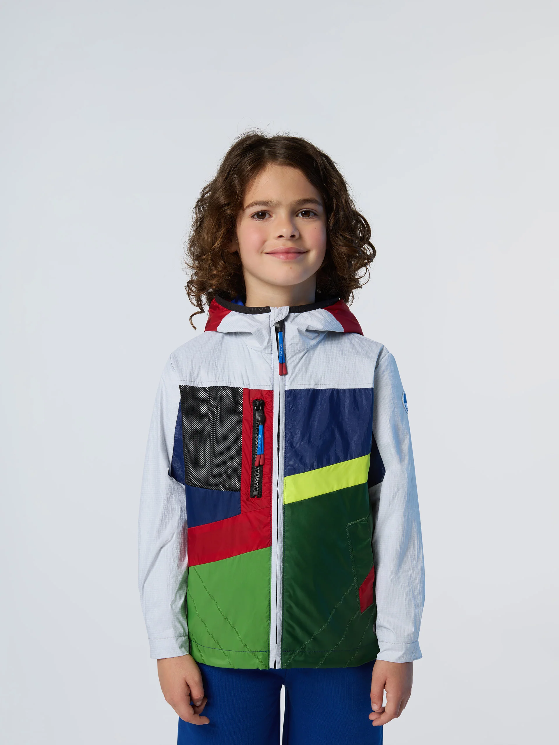 Upcycled color-block jacket