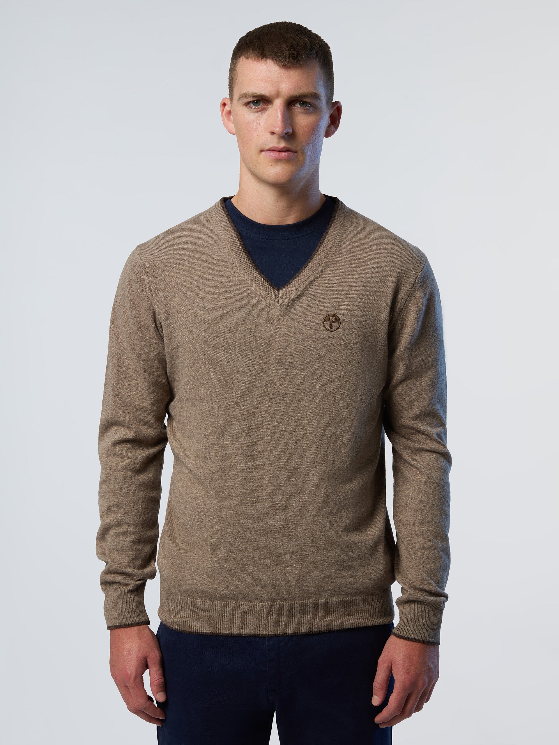 V-neck sweater with embroidered logo